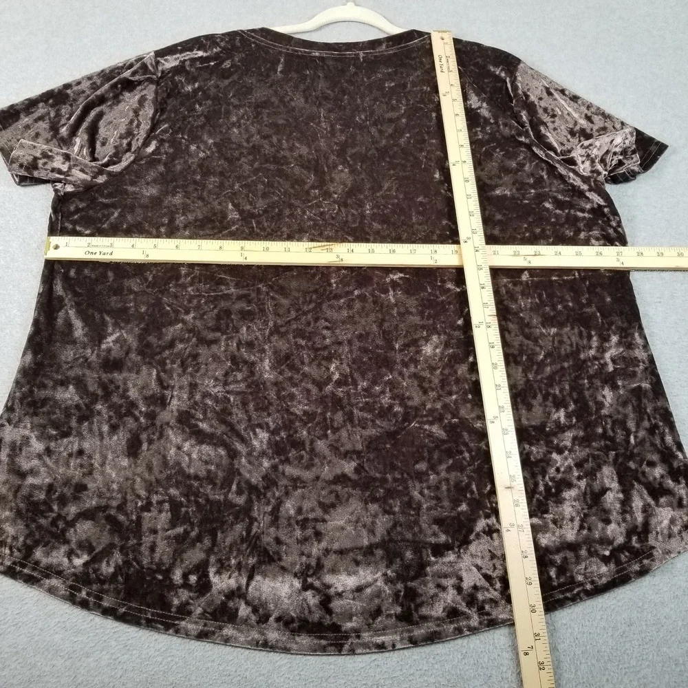 Amaryllis Top‎ Women's 3X Plus Brown Crushed Velvet Short Sleeve Blouse Stretch